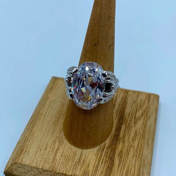 Large Cz Brass Rhodium Cocktail Ring Size 7,8,9 - Picture 2 of 12